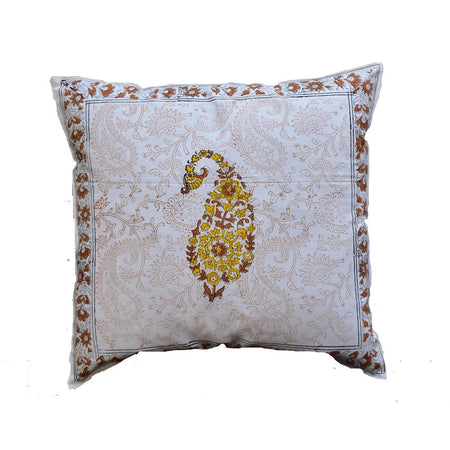 The Decor Nook Yellow Brown Paisley With Brown Border Cushion Cover