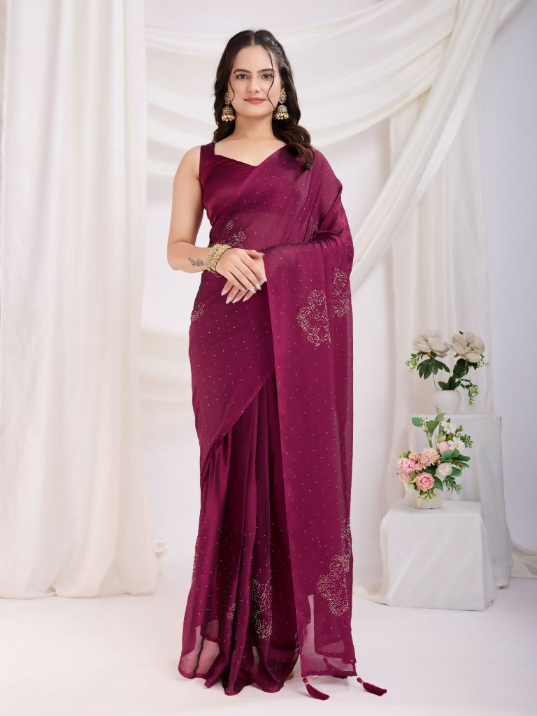 Maroon Rangoli Silk Diamond Work Ready To Wear Saree - Tamana