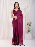 Maroon Rangoli Silk Diamond Work Ready To Wear Saree - Tamana