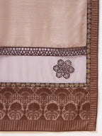 Beige, Purple Tussar Silk Zari, Thread And Cord Embroidery, Laser Cut Applique Saree - Norita Hit Design