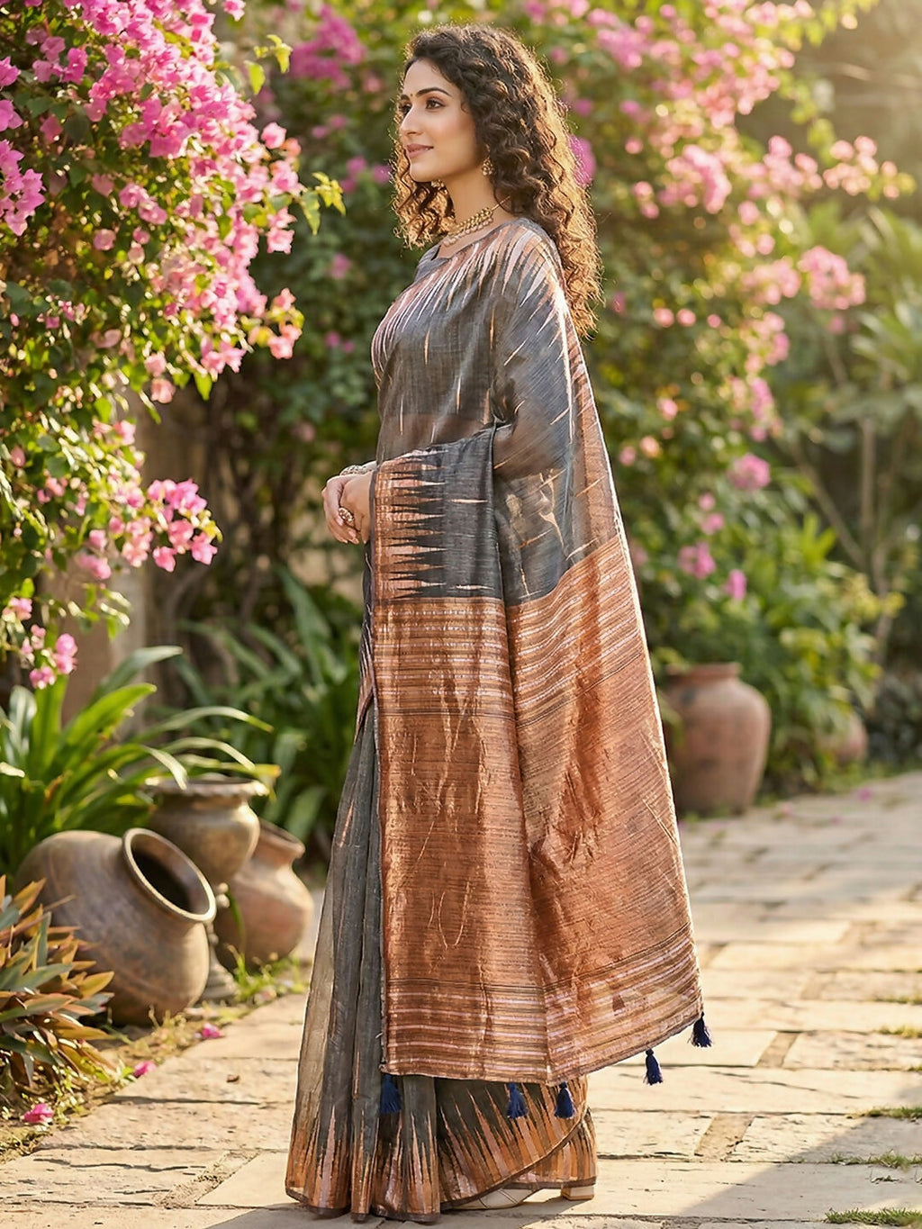 Shree Shyam Fashion Grey Linen Cotton Saree - Distacart