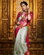 DEIANA'S Beautiful Designer Golden zari Soft Lichi Silk Saree - Pista