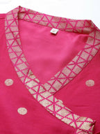 Ahalyaa Womens Pink Chanderi Printed Angrakha Style Tunic - Distacart