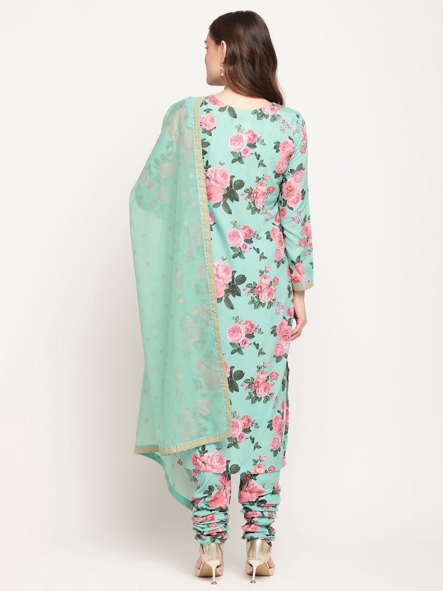 Ahalyaa Women Green Floral Printed Regular Kurta Churidar Set & With Dupatta