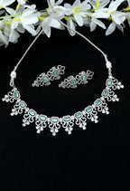 Mominos Fashion Johar Kamal Silver-Plated American Diamond Pista Green Choker Set - Distacart