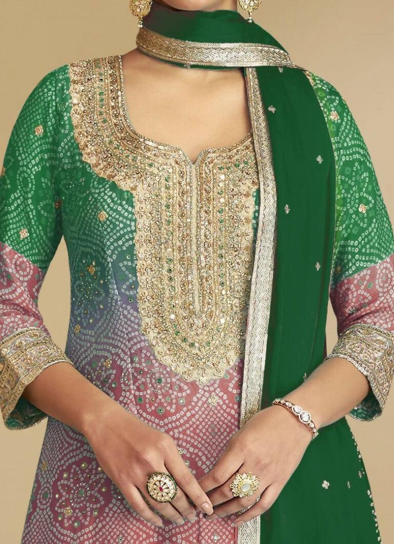 Vastranavya Bandhej Printed Chinon Chiffon Embroidered Sequins Pakistani Suit