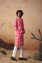 Botanical Architecture Traditional Printed Silk Nehru Jacket Set by Hilo Design