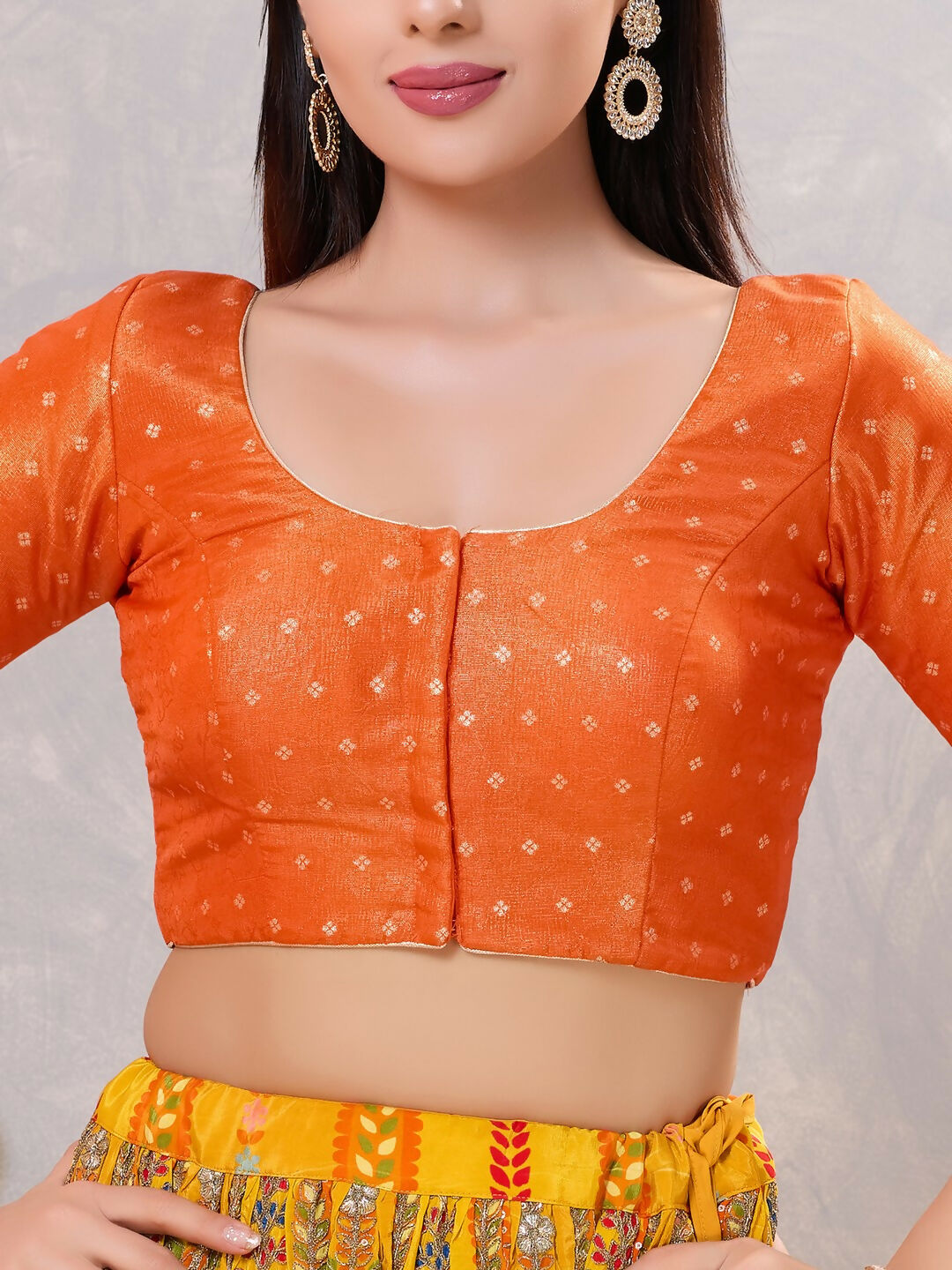 Joban Fashion Women Silk Orange Stitched Blouse