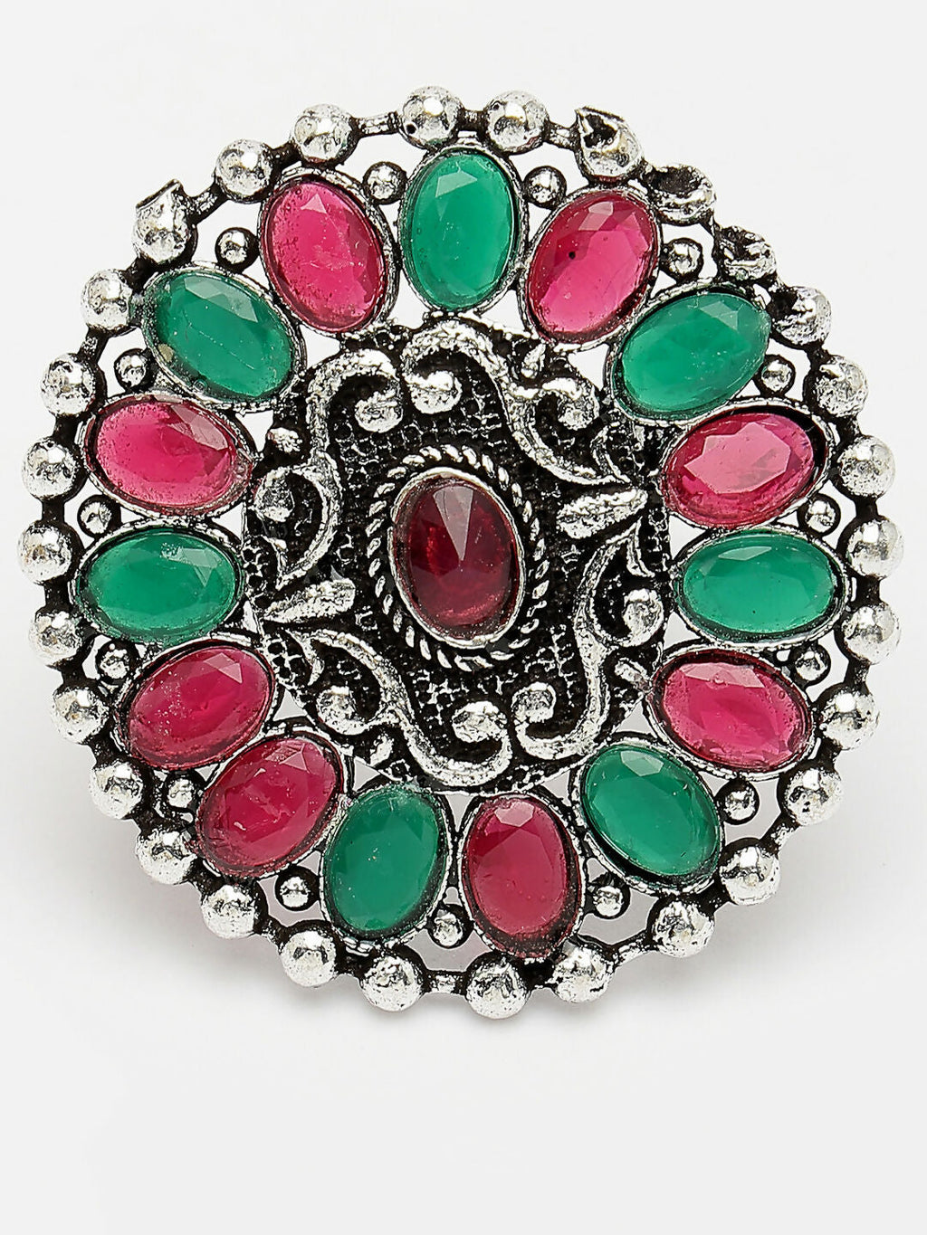 NVR Women's Multicolor Silver-Plated Circular Shape Adjustable Finger Ring