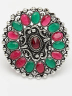NVR Women's Multicolor Silver-Plated Circular Shape Adjustable Finger Ring