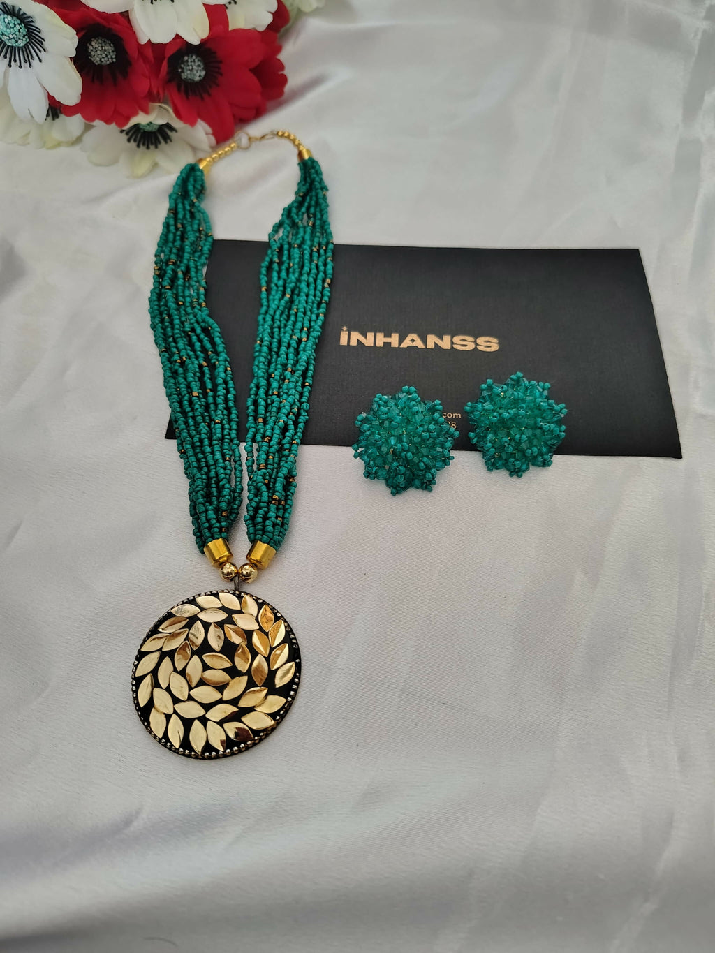 Inhanns All-Day Statement Beaded Necklace Set - Sea Green