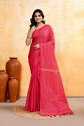 Piyari Fashion Women's Rani Pink Embellished Cotton Blend Zari Check Handloom Saree - Distacart