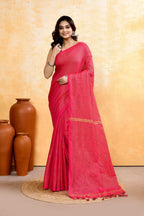 Piyari Fashion Women's Rani Pink Embellished Cotton Blend Zari Check Handloom Saree - Distacart