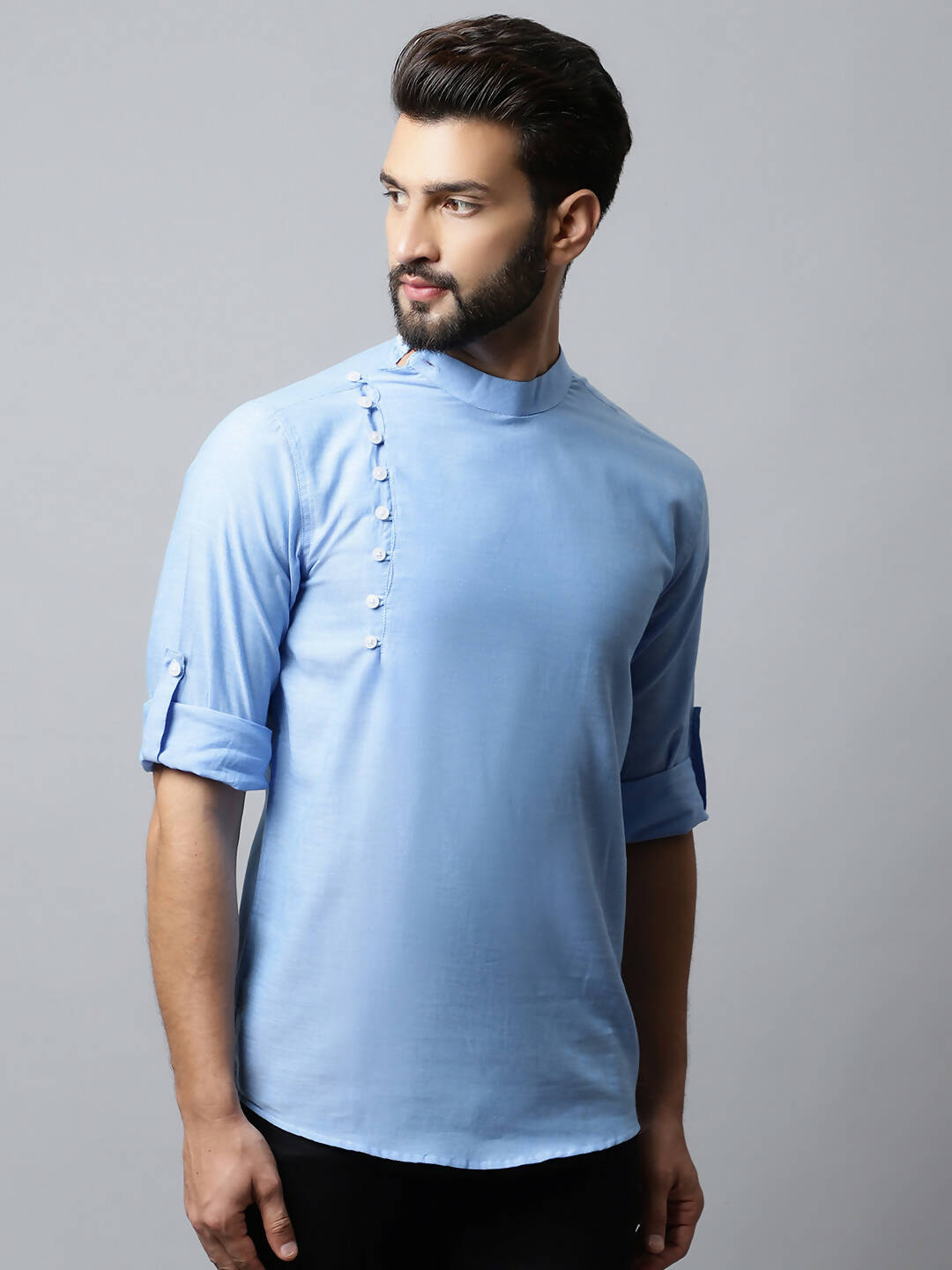 Even Apparels sky Blue Color Pure Cotton Men's Kurta With Side Placket (MMS503) - Distacart
