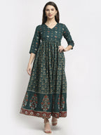 Rudra Bazaar Floral Printed A-Line Flared Green Kurti - Distacart