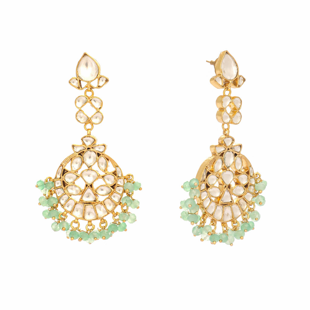 Nuyug 22K Gold Plated Regal Green Kundan Chandbali Earrings - Distacart
