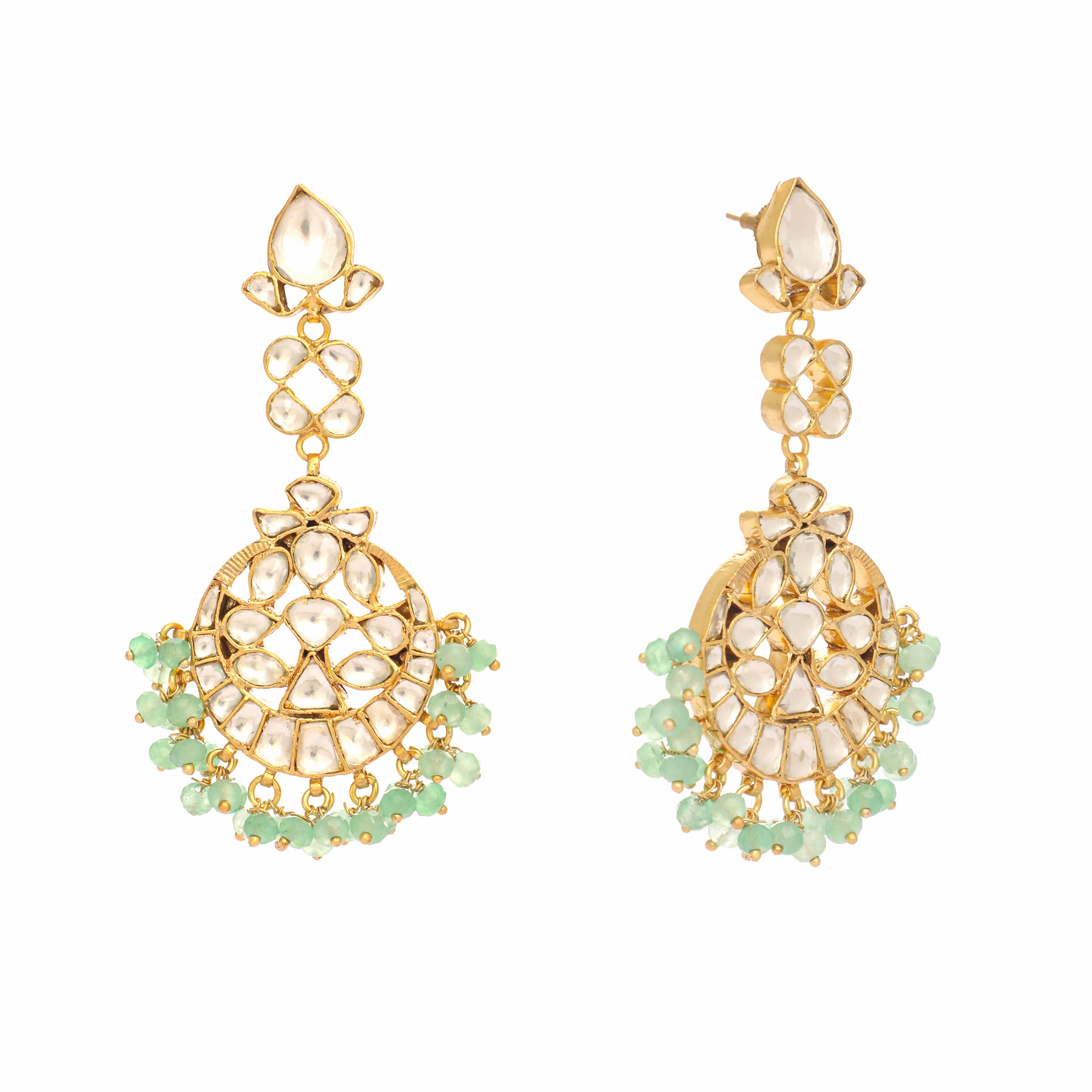 Nuyug 22K Gold Plated Regal Green Kundan Chandbali Earrings - Distacart