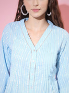 Myshka Women's Blue Printed V-Neck Top
