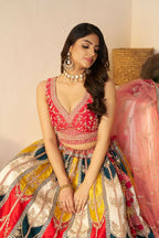 Kesar Fab Dark-Multicolor Silk Embroidered Lehenga