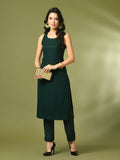 Myshka Women's Green Embroidered Cotton Straight Party Kurta Set
