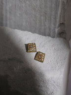 Gold-Toned White Kundan Square Shaped Gold-Plated Studs Earrings - Ruby Raang - Distacart
