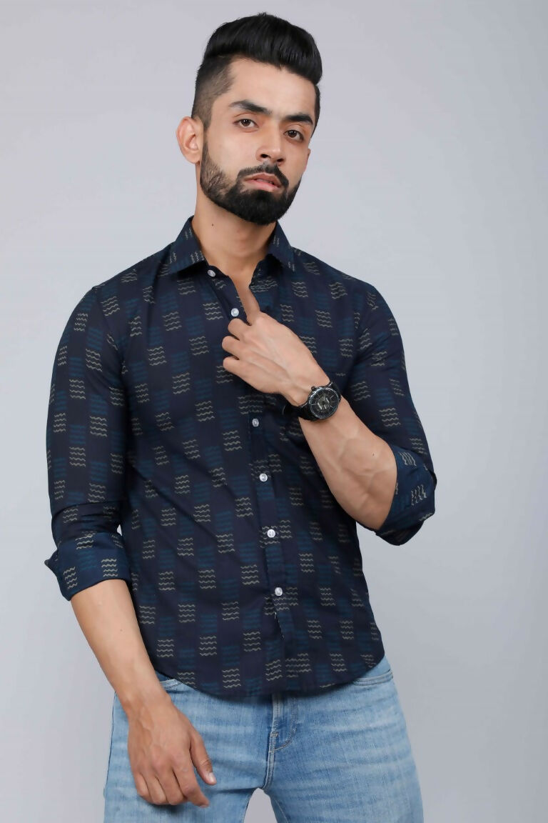 Miravan Men's Blue Spread Collar Floral Print Casual Shirt