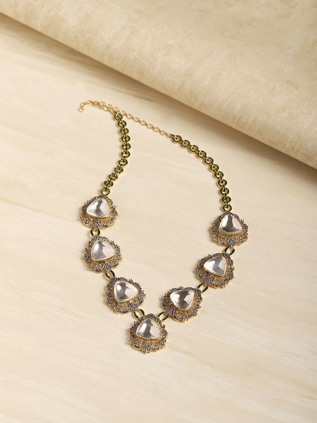 Long Dual Tone Kundan and Diamond Neckpiece- Ruby Raang
