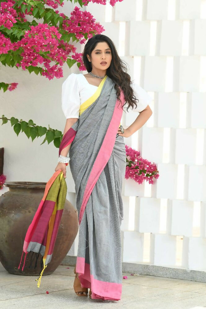 Beatitude Grey Cotton Handloom Saree
