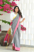 Beatitude Grey Cotton Handloom Saree