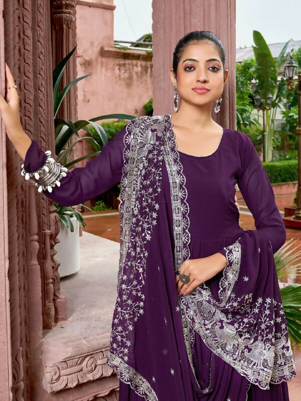 Joban Fashion Wine Readymade Kurta Set With Sequence embroidery Work - Distacart