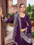 Joban Fashion Wine Readymade Kurta Set With Sequence embroidery Work - Distacart