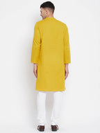Even Apparels Yellow Pure Cotton Men's Sherwani Kurta With Asymetrical Cut - Distacart