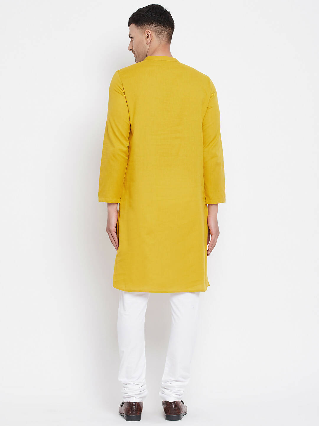 Even Apparels Yellow Pure Cotton Men's Sherwani Kurta With Asymetrical Cut - Distacart