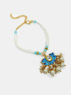 NVR Women & Men Set of 2 Blue Lotus Shape Kundan-Studded & Beaded Handcrafted Wraparound Rakhi Set With Roli Chawal - Distacart