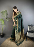 Joban Fashion Dark Green Banarasi Soft Silk Woven Saree - Distacart
