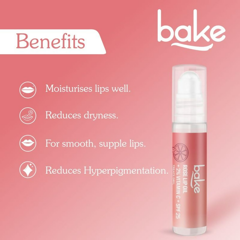 Bake 2% Vitamin C Tinted Rose Lip Balm Oil For Dark Pigmented Lips With SPF 25 PA+++