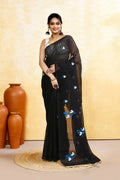 Piyari Fashion Women's Black Embellished Cotton Blend Embroidery Saree - Distacart