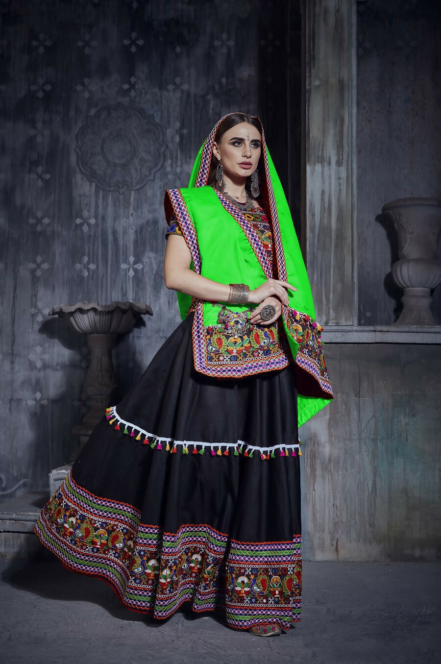 AI Fashion Black Art Silk Designer Navratri Lehenga Choli Collection