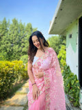 Vamsee Zoya Baby Pink Organza Silk Saree