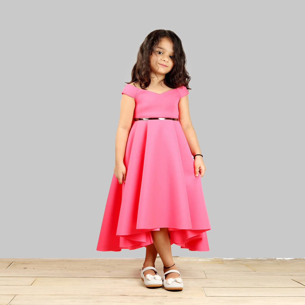 Pink Cow Fashions Pink Scuba Gown With Black Strip At Waist