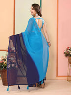 Blue Georgette Pedding Color Printed Ready To Wear Saree - Aalaya