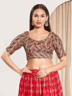 Joban Fashion Grey Jacquard Padded Blouse With Round Neck Elbow Sleeves - Distacart