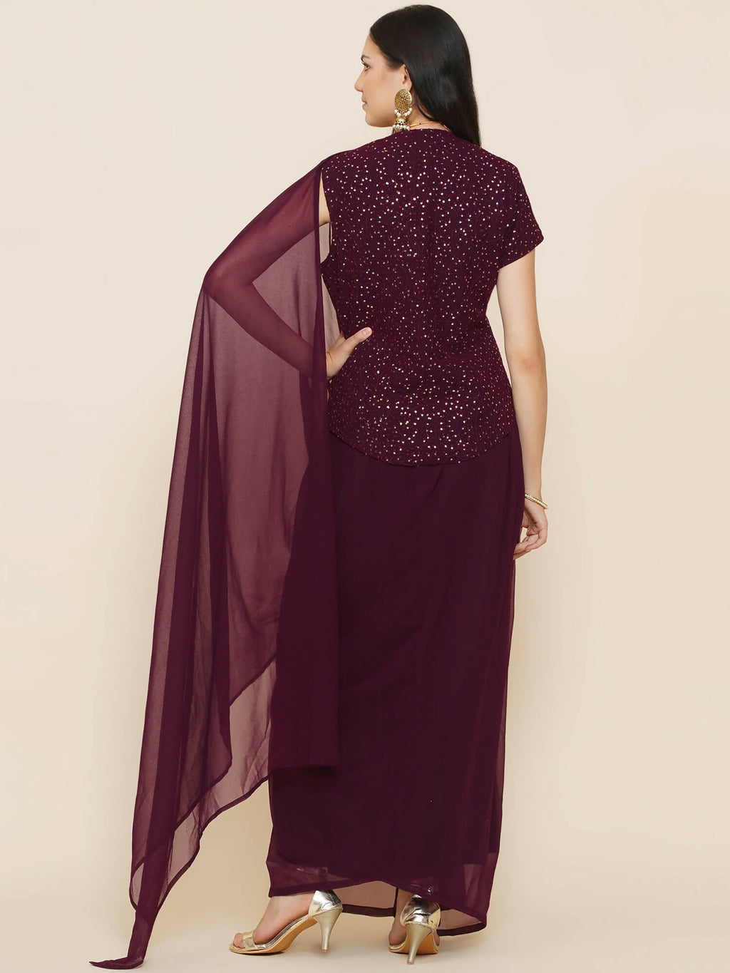 Women Republic Bronze Georgette Jacket With Skirt - Distacart
