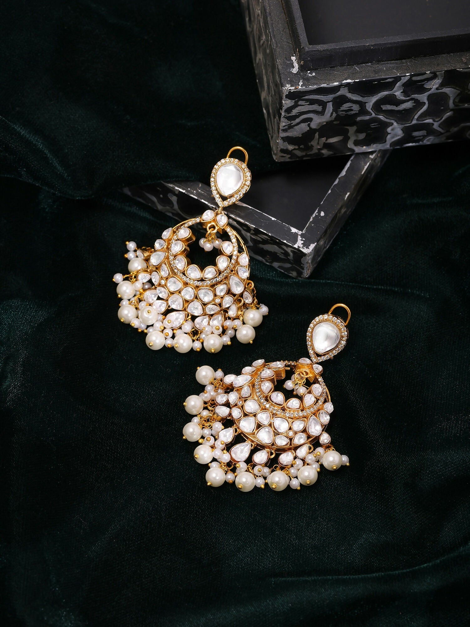 Ruby Raang Gold Polished White Chand Kundan Earrings - Distacart