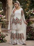Teeya Creation White Fendy Silk Heavy Embroidery Work Party Wear Sharara Suit - Distacart