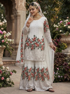Teeya Creation White Fendy Silk Heavy Embroidery Work Party Wear Sharara Suit - Distacart