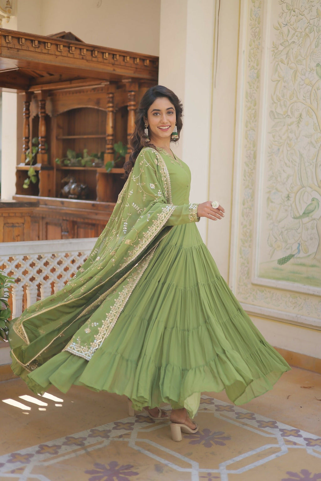 Joban Fashion Green Georgette Sequence Embroidery Work Kurta Set - Distacart