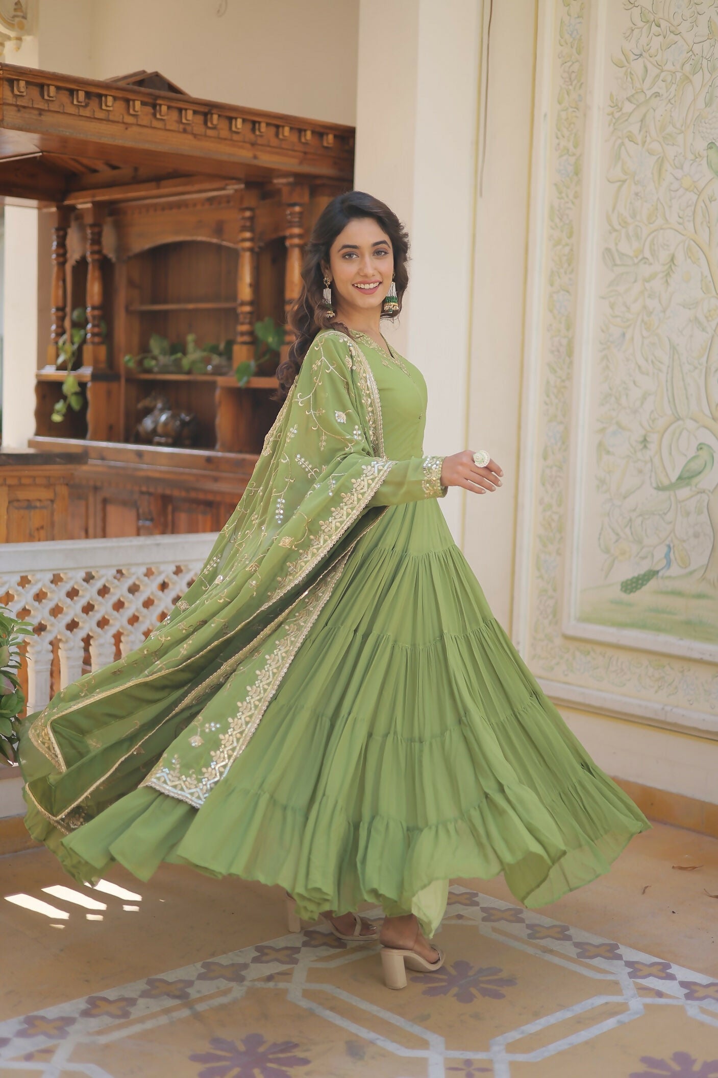 Joban Fashion Green Georgette Sequence Embroidery Work Kurta Set - Distacart