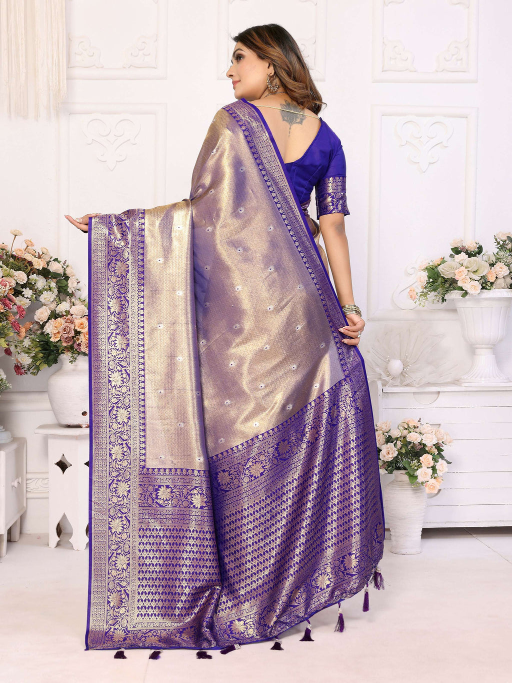 Aastha Fashion Royal Blue Tissue Silk Weaving Saree - Distacart