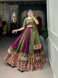 Vastranavya Navaratri Special Rayon with Printed Patch With Gota Patti And Paper Mirror Work And Cowrie (Kodi) Lace Touch Up Lehenga with Stitched Blouse - Wine